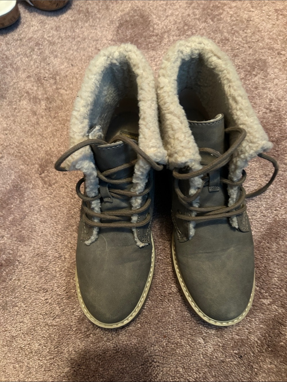 Sonoma Gray Lace-Up Sherpa Cuff Boots